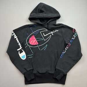 Champion Reverse Weave Sweatshirt Mens Small Black Big Logo Spell Out Pullover